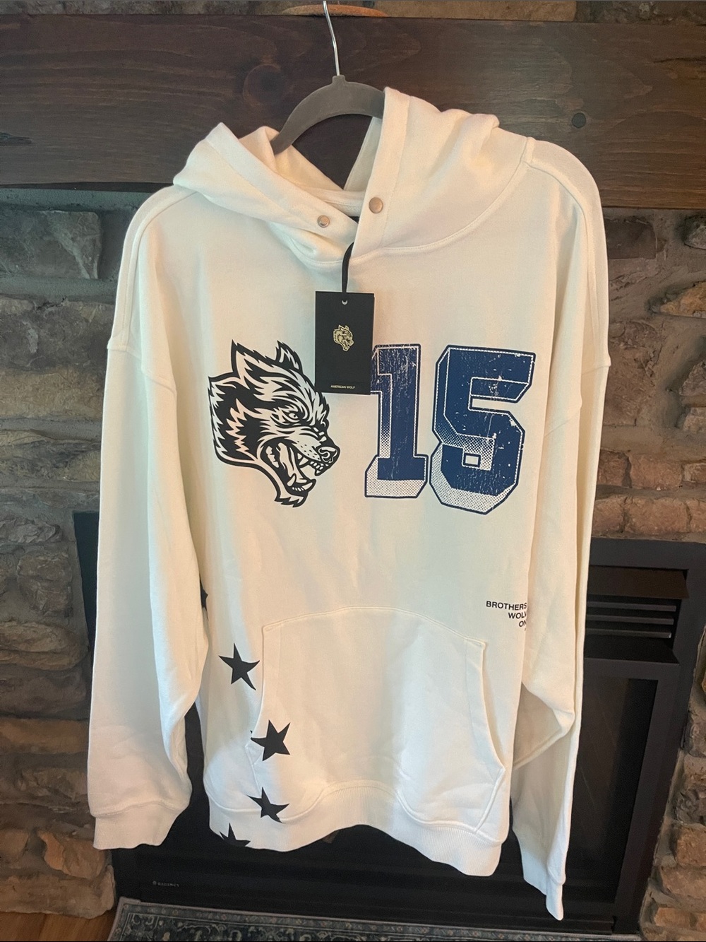 Darc Sport Men's Crewneck Hoodie with Blue '15' Graphic and Wolf Motif